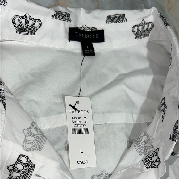 NWT Talbots Gray and White Crown Print Blouse - Picture 2 of 7